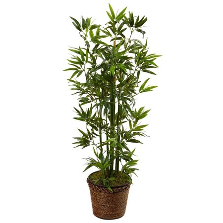 NEARLY NATURAL 4 ft. Bamboo Tree in Coiled Rope Planter 5808